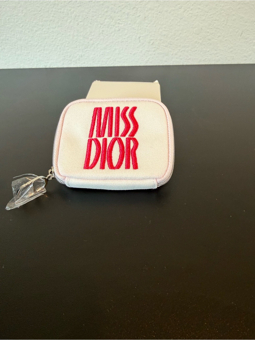 Dior Pink and Red 'Miss Dior' Embroidered Small Cosmetic Case